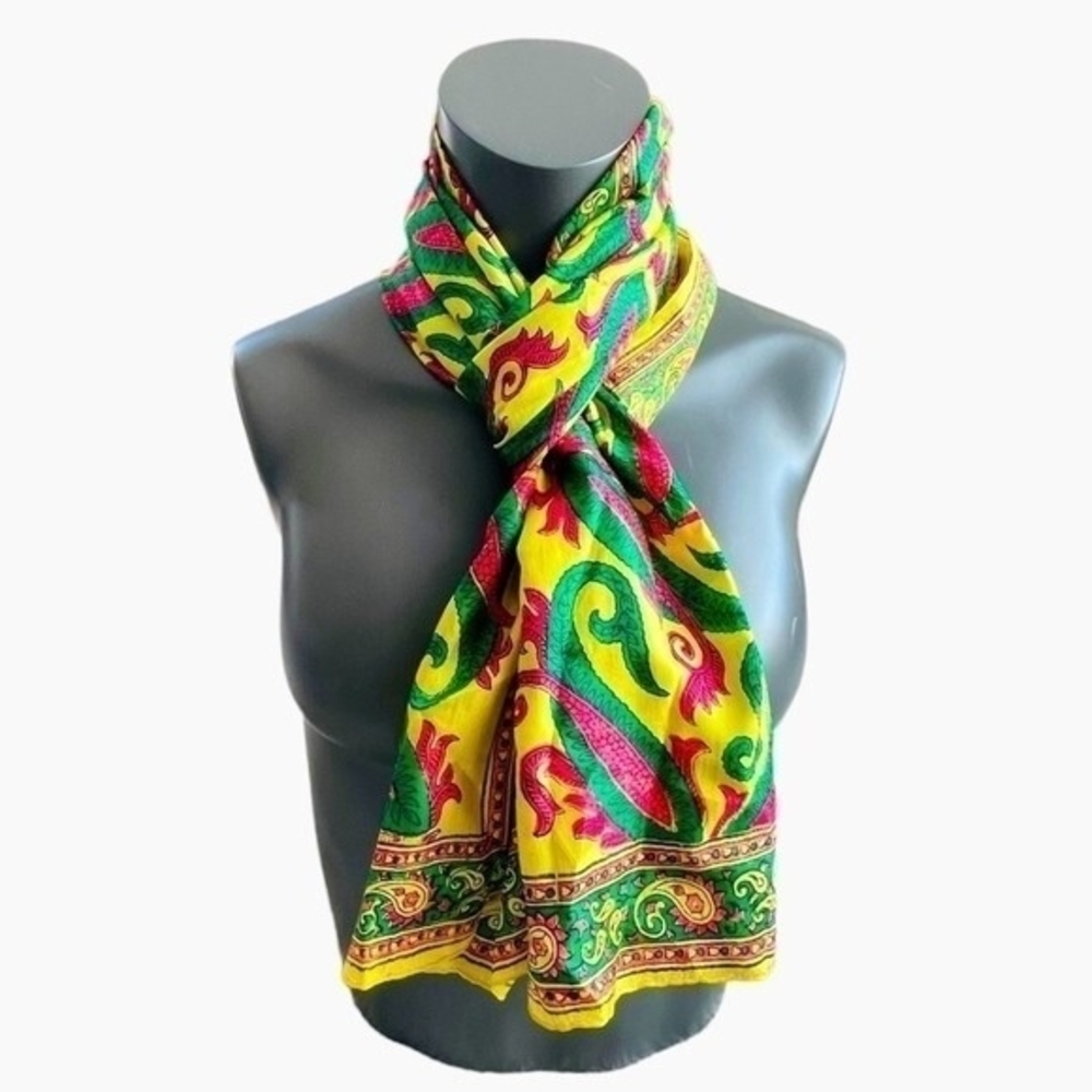 Designer Multicolor Psychedelic Paisley Silk Scarf 62"x15" Handmade Neckerchief